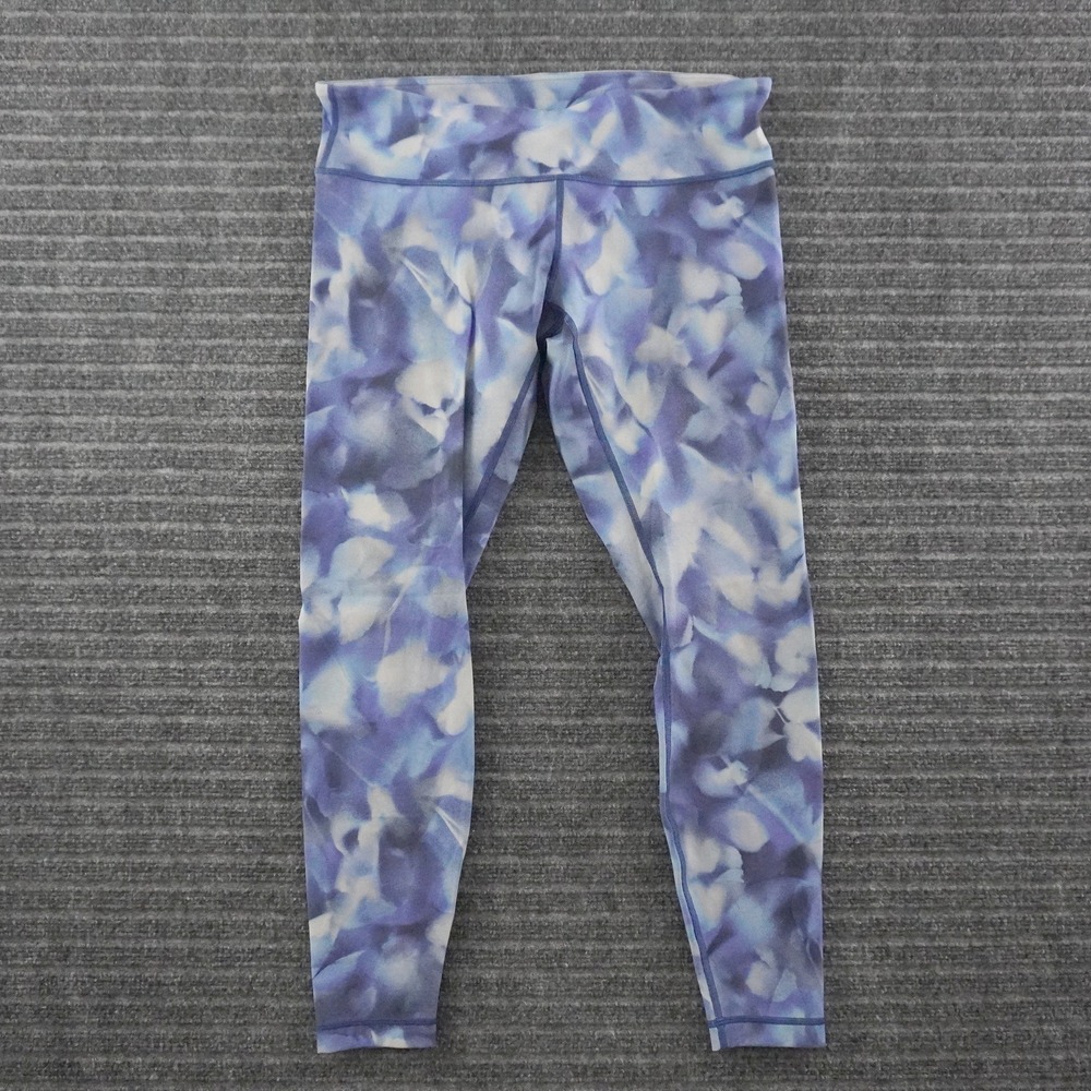 Lululemon Leggings Womens 12 Blue Abstract Floral High Rise Yoga Activewear